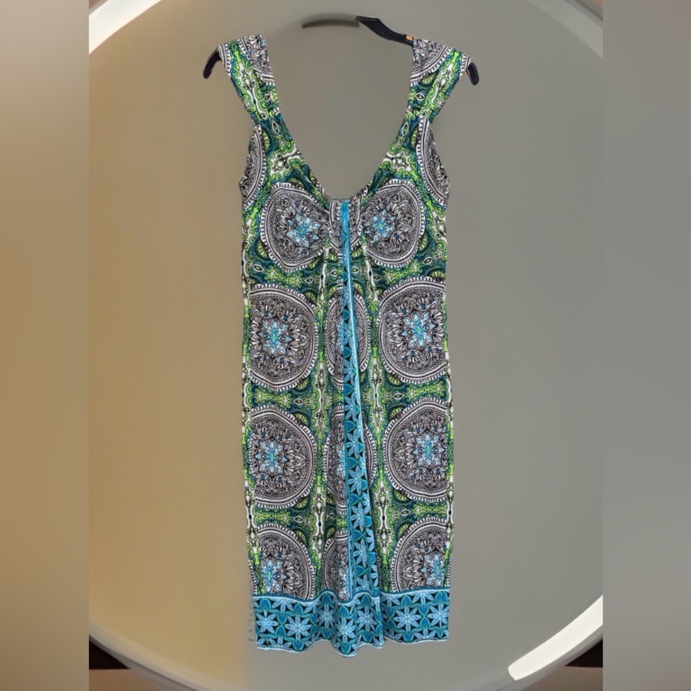 Signature London Style Women’s Green & Blue Paisley Patterned Midi Dress-M-EUC